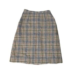 Gray Plaid Wool Midi Skirt